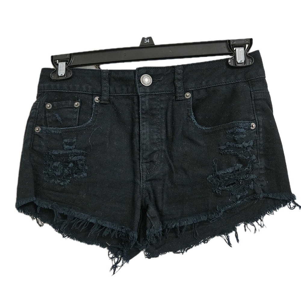 American Eagle Cut Off Stretch Denim‎ Jean Shorts Women's 4 Navy Blue Distressed